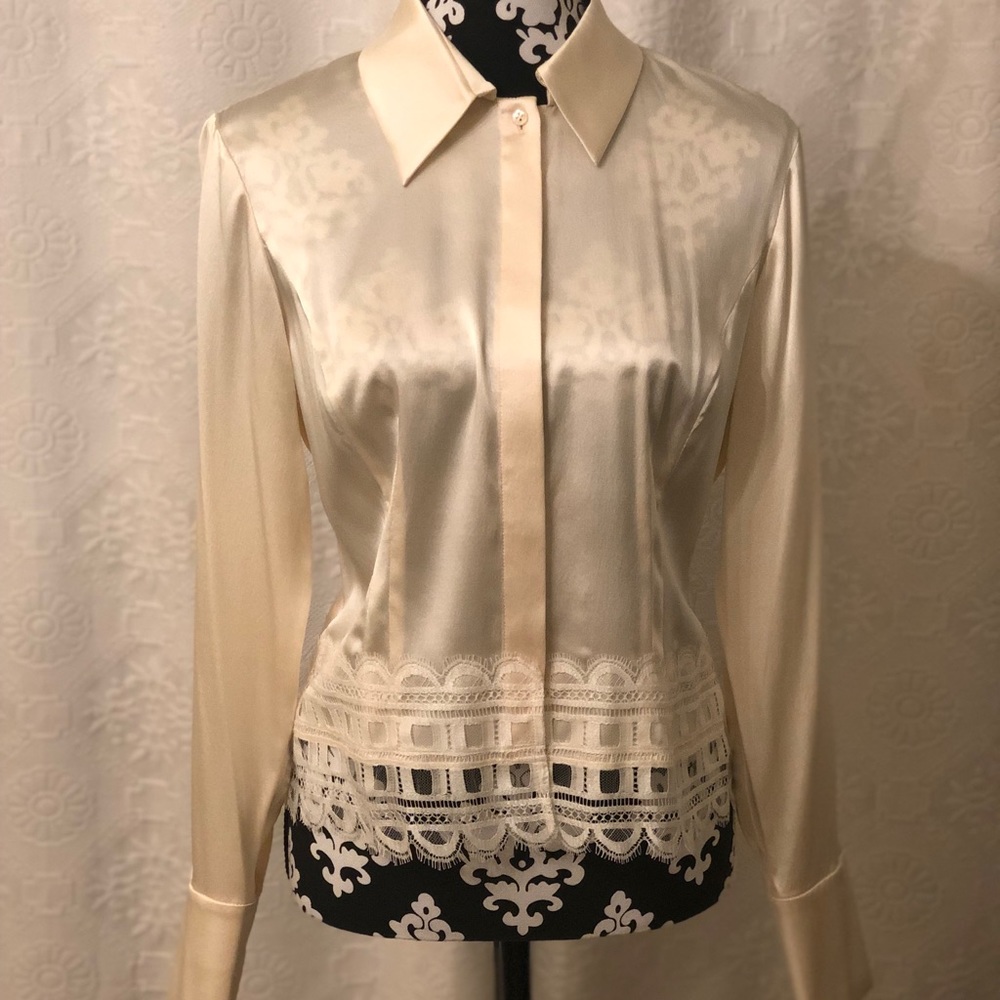Button down cream blouse, 100% silk, Carlisle